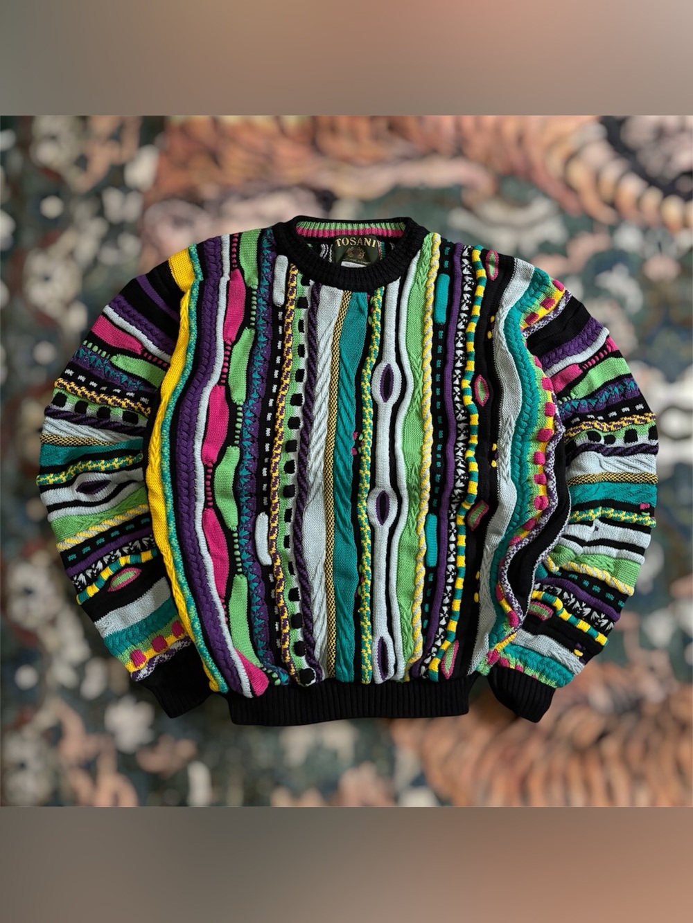 Vintage Tosani Canada Coogi Style 3D Textured Knit Sweater Multicolor Cosby M